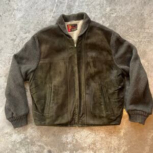 Vintage Cooper Sportswear Reversible Suede Fleece Bomber Jacket XL Olive